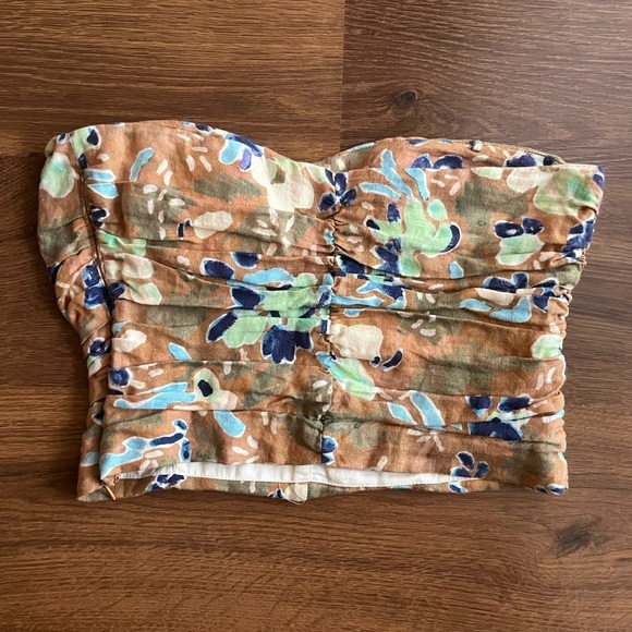 Brown Floral Print Linen/Lin Fatale Camisole Tube Top - Picture 5 of 9